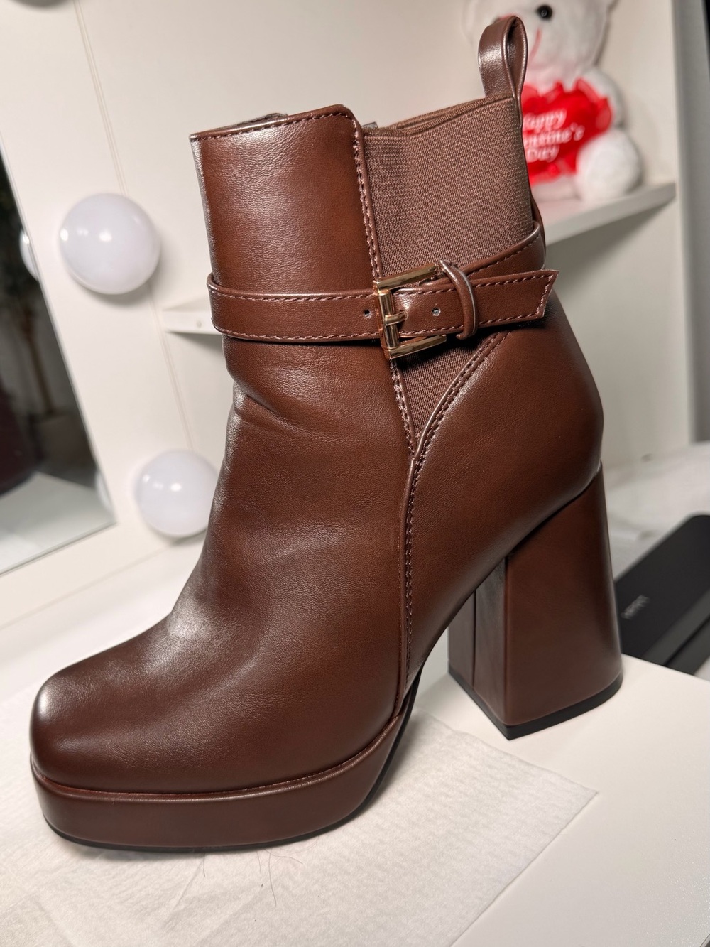 Brown Platform Ankle Boots Block Heel – Size 6